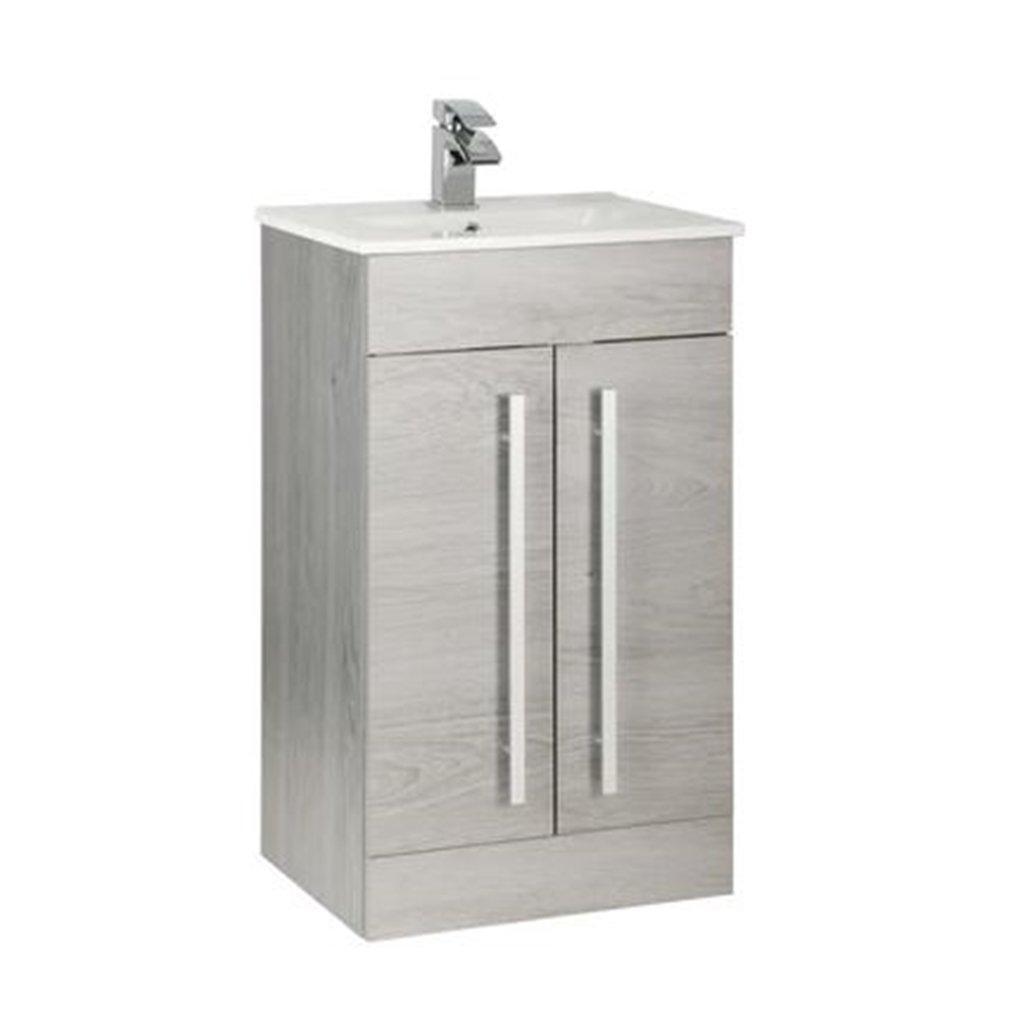 Silver Oak2 Door Standing Unit with Ceramic Basin 50cm Wide